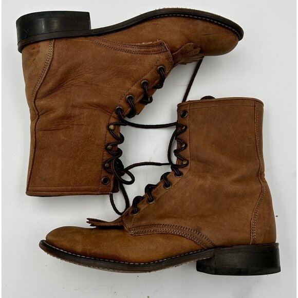 Laredo Boots Kiltie Fringe Womens 7M Lace-Up Roper Brown Leather USA Made - Picture 10 of 10